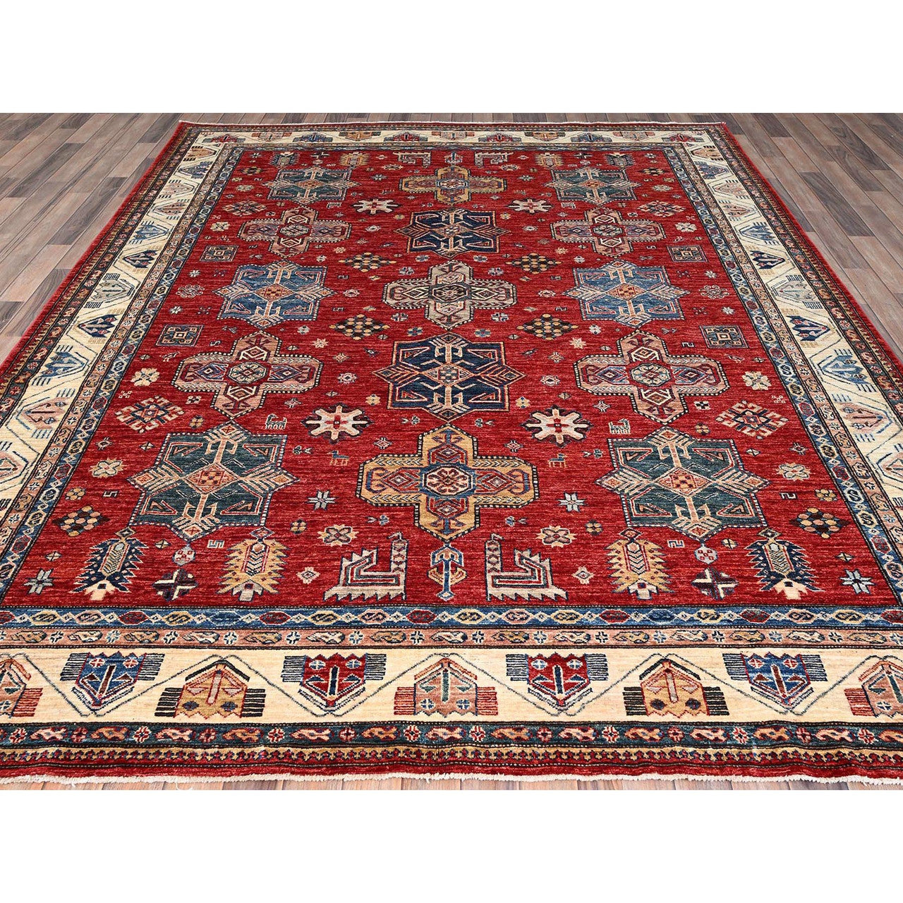 Red 8'2" x 10'4" Kazak Hand knotted Wool Rug - Sku: O086269
