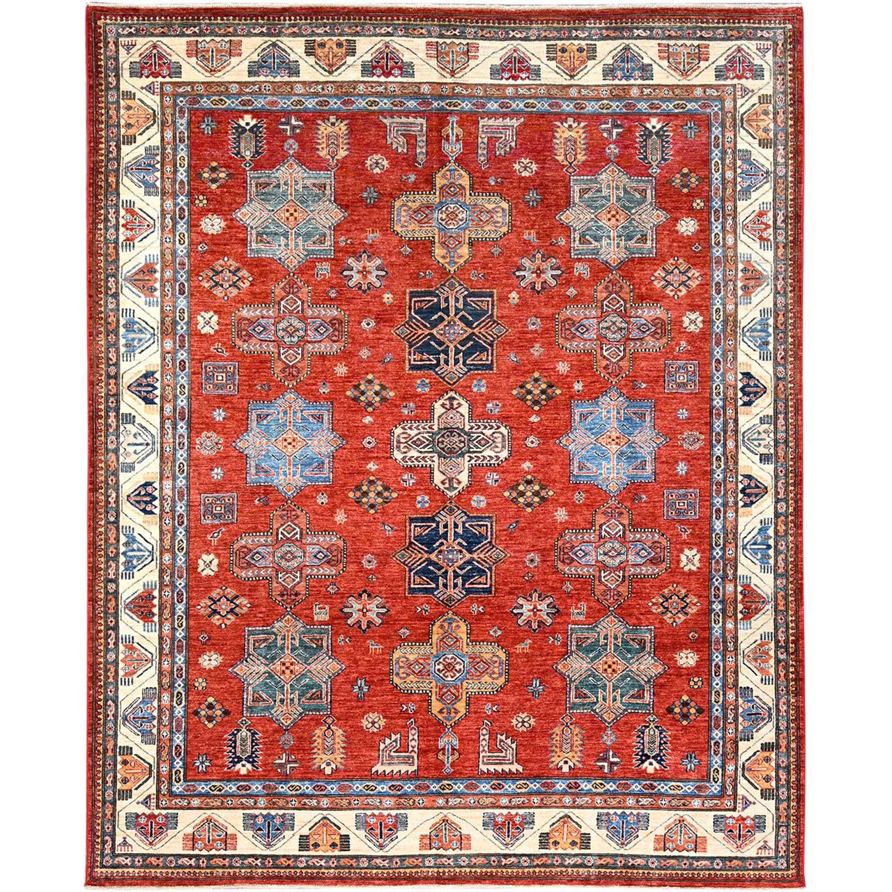 Red 8'2" x 9'10" Kazak Hand knotted Wool Rug - Sku: O086273