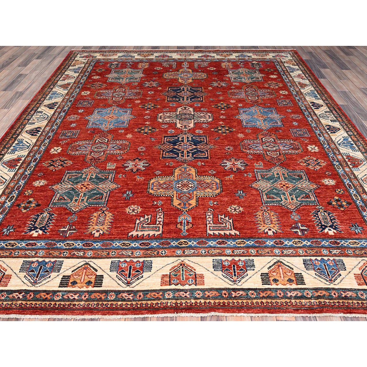 Red 8'2" x 9'10" Kazak Hand knotted Wool Rug - Sku: O086273