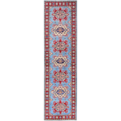 Kazak Wool Hand Knotted Rug Blue Red 2.7X9.7 -O086286