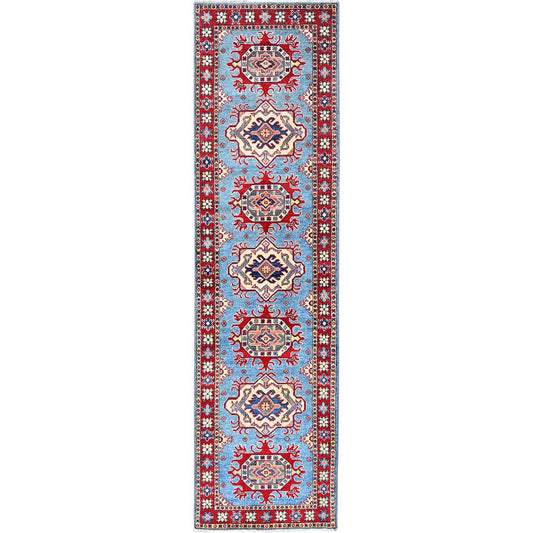 Kazak Wool Hand Knotted Rug Blue Red 2.7X9.7 -O086286