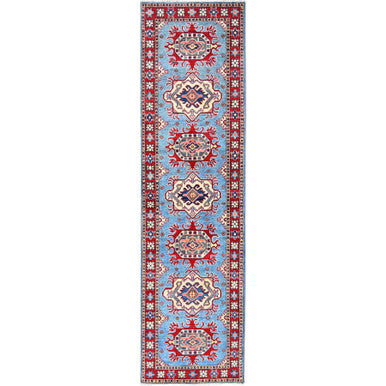 Kazak Wool Hand Knotted Rug Blue Red 2.7X9.7 -O086286
