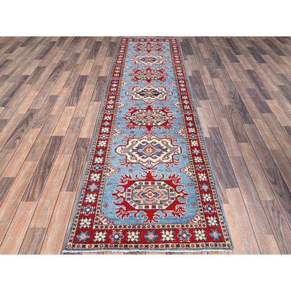 Kazak Wool Hand Knotted Rug Blue Red 2.7X9.7 -O086286