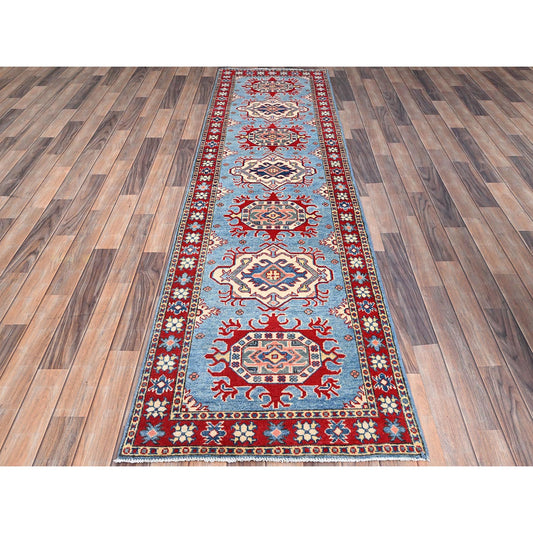 Kazak Wool Hand Knotted Rug Blue Red 2.7X9.7 -O086286