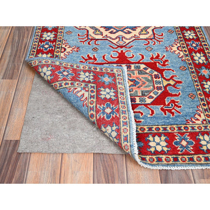 Kazak Wool Hand Knotted Rug Blue Red 2.7X9.7 -O086286