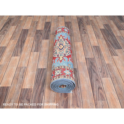 Kazak Wool Hand Knotted Rug Blue Red 2.7X9.7 -O086286
