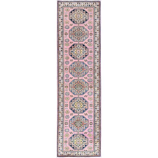 Kazak Wool Hand Knotted Rug Pink Ivory 2.7X9.7 -O086287