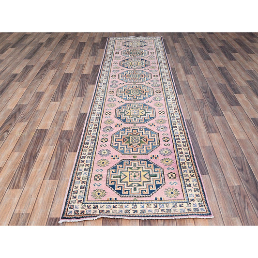 Kazak Wool Hand Knotted Rug Pink Ivory 2.7X9.7 -O086287