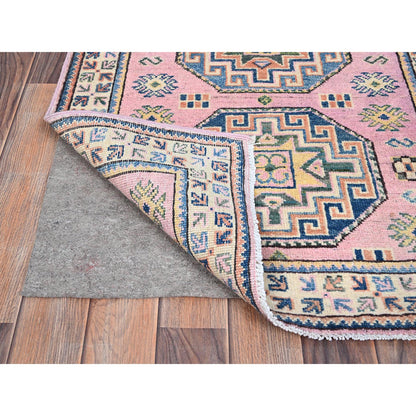 Kazak Wool Hand Knotted Rug Pink Ivory 2.7X9.7 -O086287