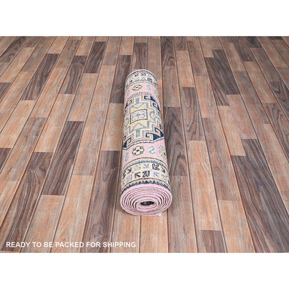 Kazak Wool Hand Knotted Rug Pink Ivory 2.7X9.7 -O086287