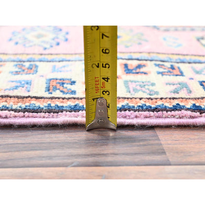Kazak Wool Hand Knotted Rug Pink Ivory 2.7X9.7 -O086287