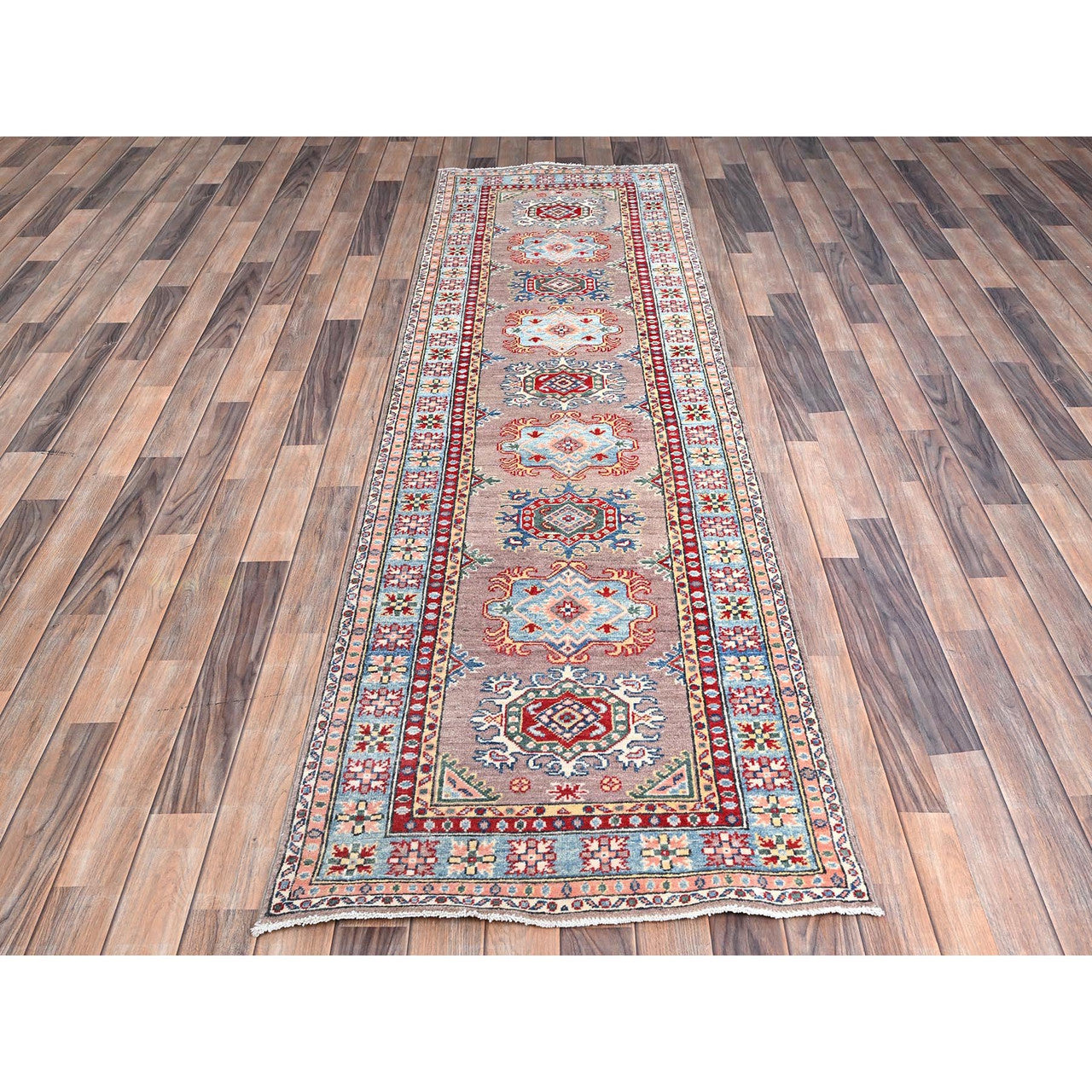 Gray 2'7" x 9'3" Kazak Hand knotted Wool Rug - Sku: O086289