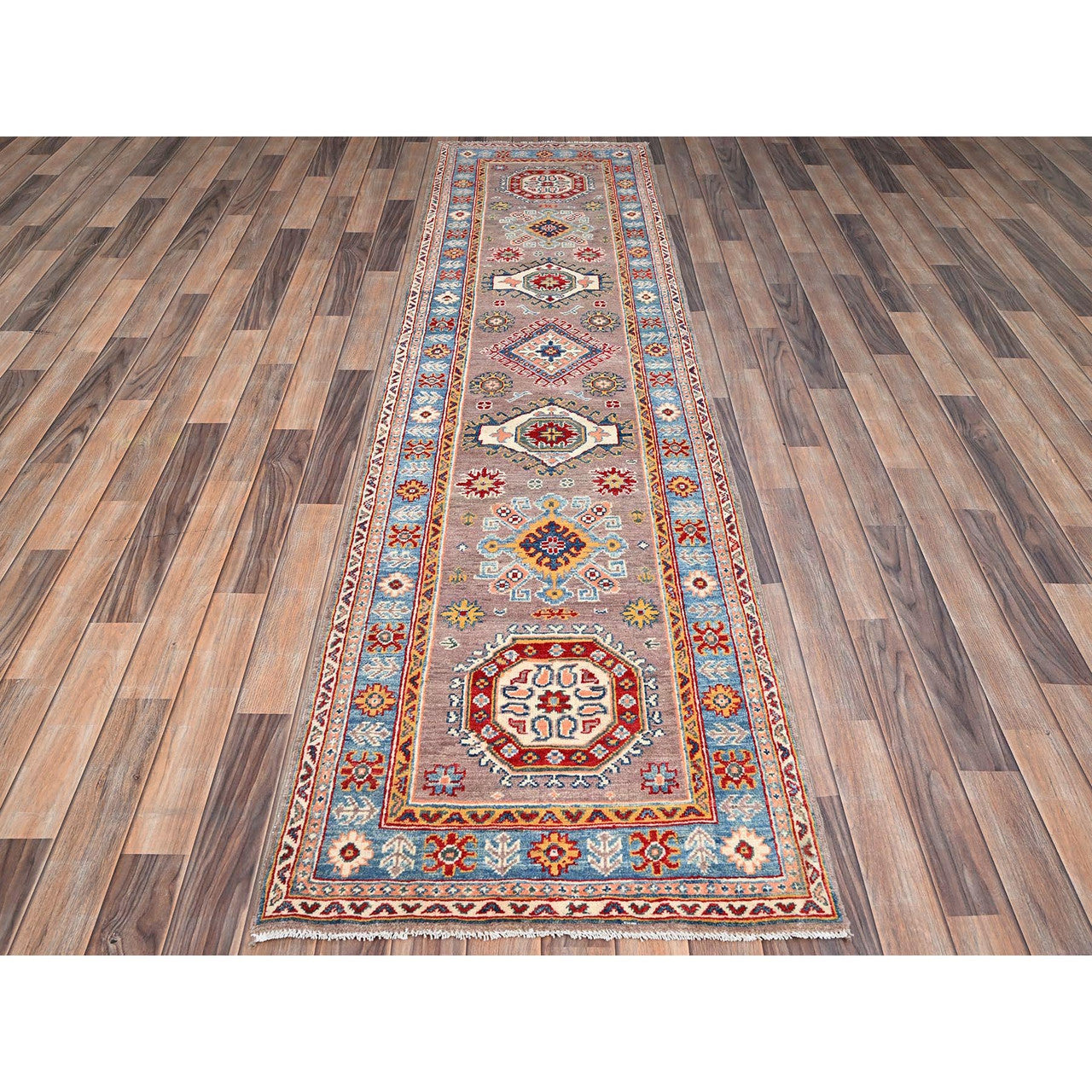 Gray 2'6" x 9'2" Kazak Hand knotted Wool Rug - Sku: O086290