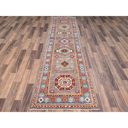 Kazak Wool Hand Knotted Rug Grey Blue 2.6X9.2 -O086290