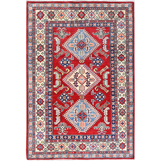 Kazak Wool Hand Knotted Rug Red Ivory 3.10X5.8 -O086296