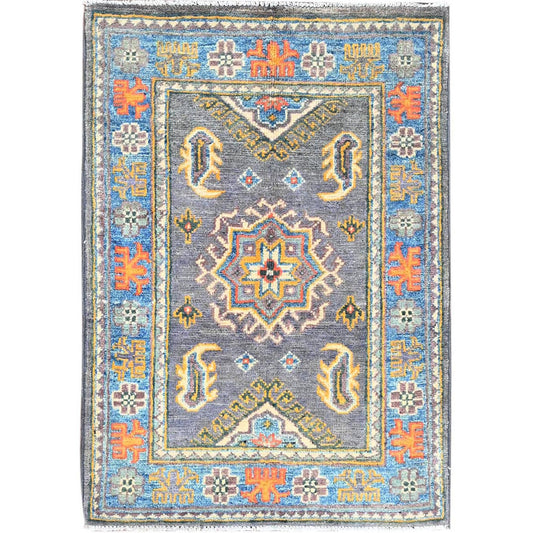 Kazak Wool Hand Knotted Rug Grey Blue 2.1X2.11 -O086303
