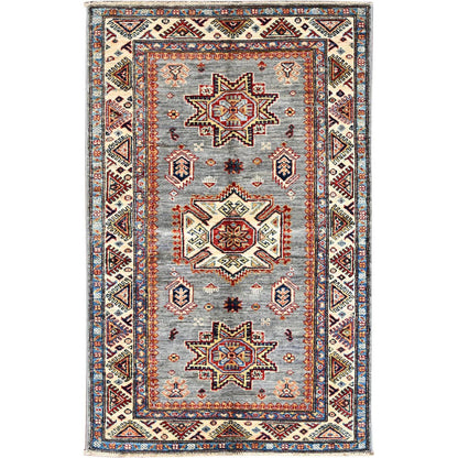 Kazak Wool Hand Knotted Rug Grey Gray 3.1X4.10 -O086305
