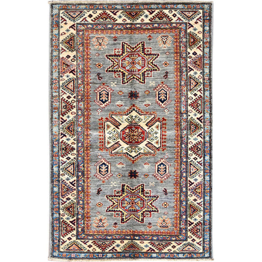 Kazak Wool Hand Knotted Rug Grey Gray 3.1X4.10 -O086305