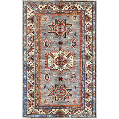 Kazak Wool Hand Knotted Rug Grey Gray 3.1X4.10 -O086305
