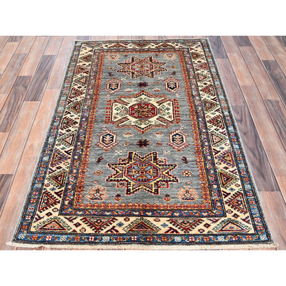Kazak Wool Hand Knotted Rug Grey Gray 3.1X4.10 -O086305