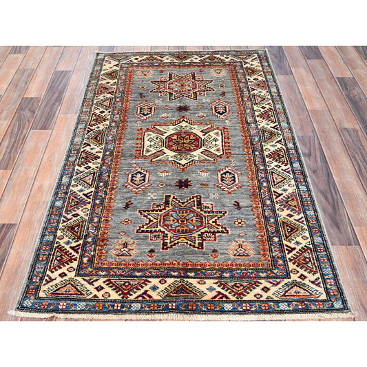 Kazak Wool Hand Knotted Rug Grey Gray 3.1X4.10 -O086305