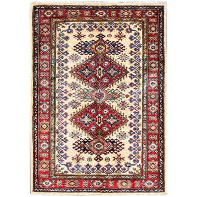 Kazak Wool Hand Knotted Rug Ivory Ivory 3.4X4.9 -O086309