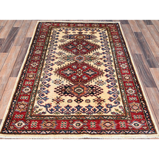 Kazak Wool Hand Knotted Rug Ivory Ivory 3.4X4.9 -O086309