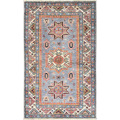 Kazak Wool Hand Knotted Rug Grey Gray 3.2X5.2 -O086310