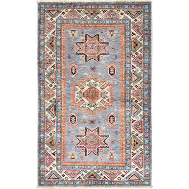 Kazak Wool Hand Knotted Rug Grey Gray 3.2X5.2 -O086310