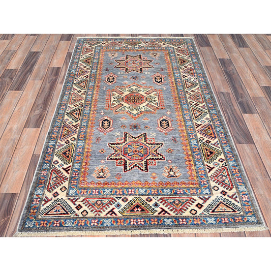 Kazak Wool Hand Knotted Rug Grey Gray 3.2X5.2 -O086310