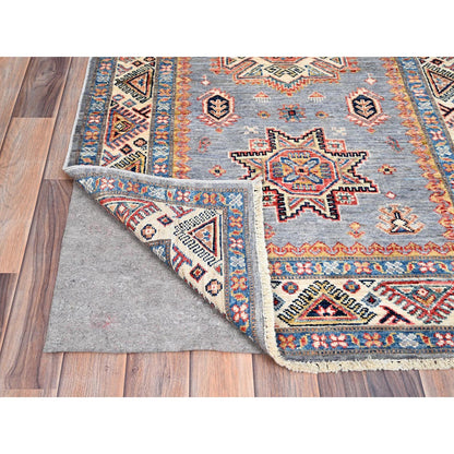 Kazak Wool Hand Knotted Rug Grey Gray 3.2X5.2 -O086310