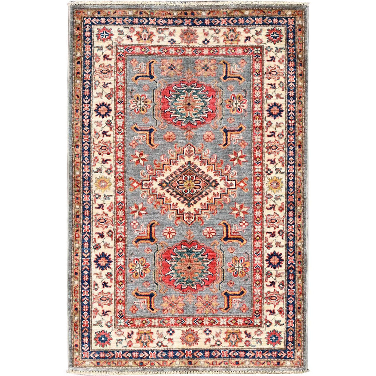 Kazak Wool Hand Knotted Rug Ivory Ivory 3.4X5.1 -O086315