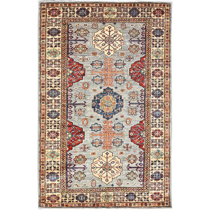 Kazak Wool Hand Knotted Rug Ivory Ivory 3.11X5.11 -O086320