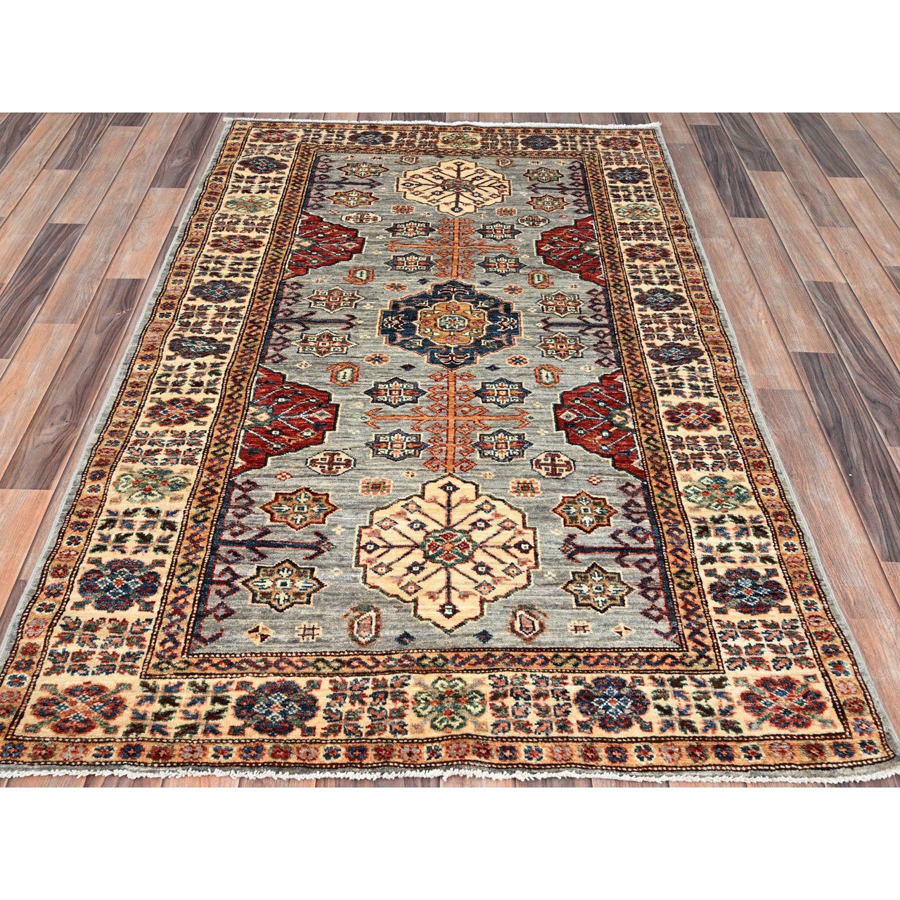Kazak Wool Hand Knotted Rug Ivory Ivory 3.11X5.11 -O086320
