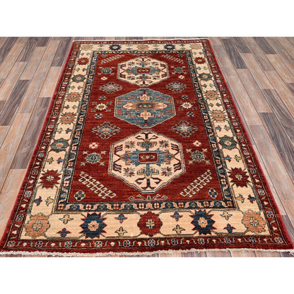 Kazak Wool Hand Knotted Rug Red Ivory 3.11X5.11 -O086321