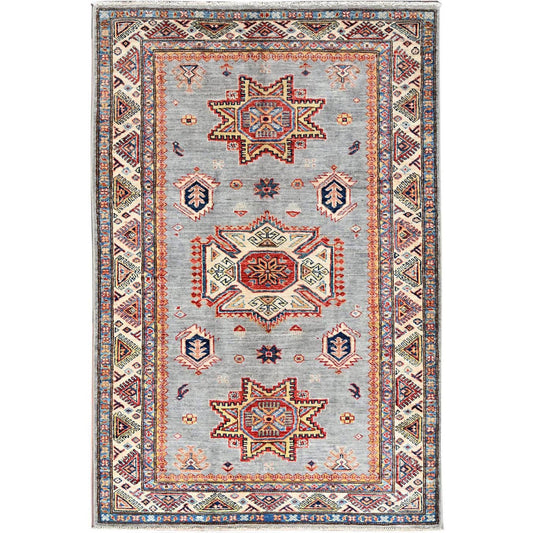 Kazak Wool Hand Knotted Rug Grey Grey 4.0X5.11 -O086323