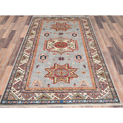 Kazak Wool Hand Knotted Rug Grey Grey 4.0X5.11 -O086323