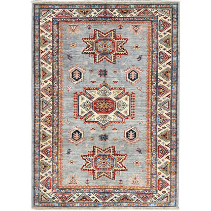 Kazak Wool Hand Knotted Rug Grey Ivory 4.1X5.9 -O086328