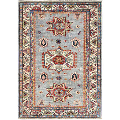 Kazak Wool Hand Knotted Rug Grey Ivory 4.1X5.9 -O086328