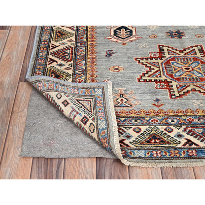 Kazak Wool Hand Knotted Rug Grey Ivory 4.1X5.9 -O086328