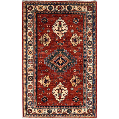 Kazak Wool Hand Knotted Rug Ivory Ivory 3.9X6.3 -O086331