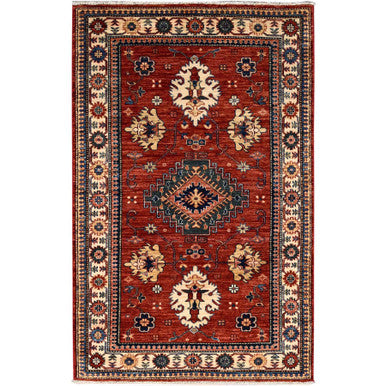 Kazak Wool Hand Knotted Rug Ivory Ivory 3.9X6.3 -O086331