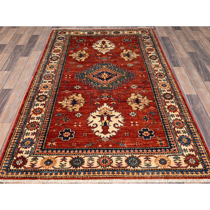 Kazak Wool Hand Knotted Rug Ivory Ivory 3.9X6.3 -O086331
