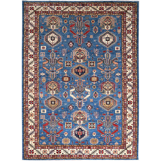 Kazak Wool Hand Knotted Rug Blue Ivory 9.11X13.5 -O086343