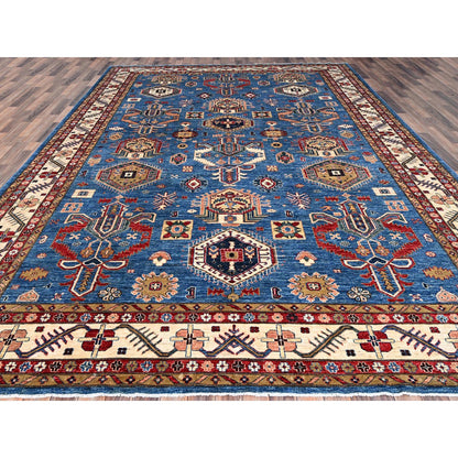 Kazak Wool Hand Knotted Rug Blue Ivory 9.11X13.5 -O086343