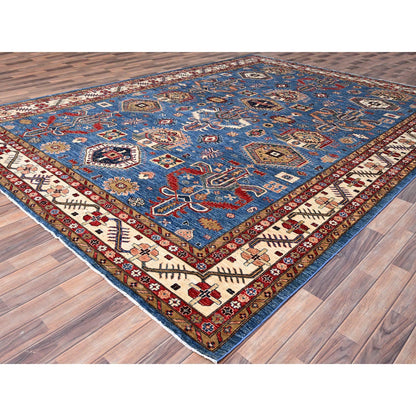 Kazak Wool Hand Knotted Rug Blue Ivory 9.11X13.5 -O086343
