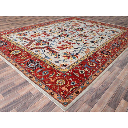 Heriz Wool Hand Knotted Rug Grey Red 10.3X13.6 -O086361