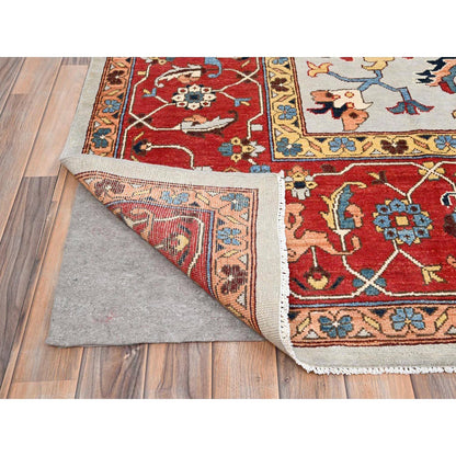 Heriz Wool Hand Knotted Rug Grey Red 10.3X13.6 -O086361