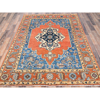 Heriz Wool Hand Knotted Rug Orange Orange 4.9X6.6 -O086384