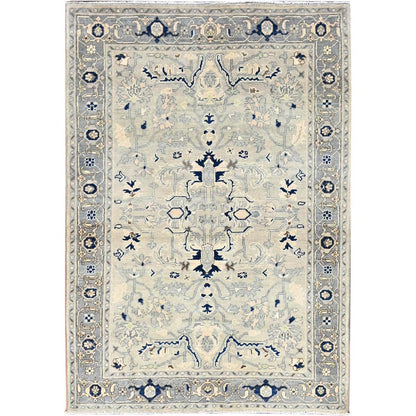 Heriz Wool Hand Knotted Rug Ivory Gray 4.0X5.9 -O086385